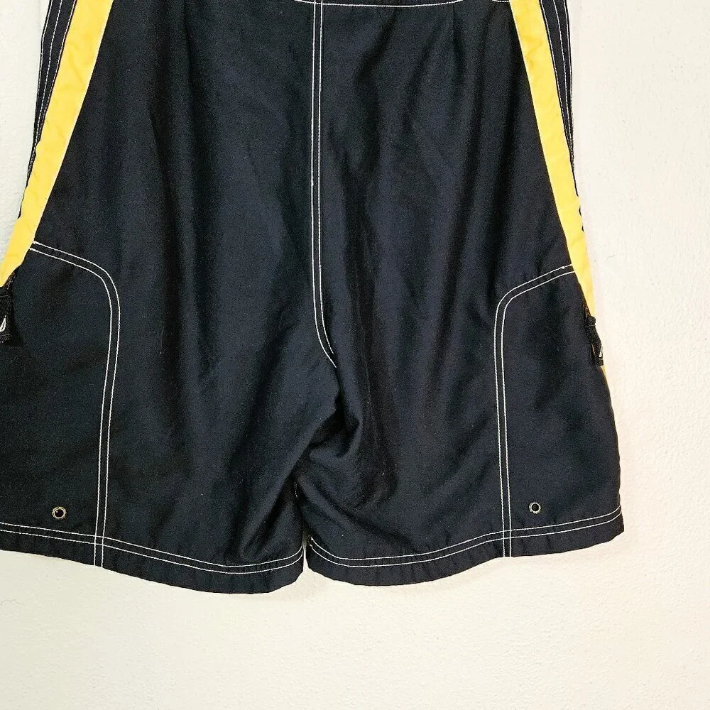 Nautica Men's Swim Trunks Blue with White and Yellow Stripe and Logo Size 36W